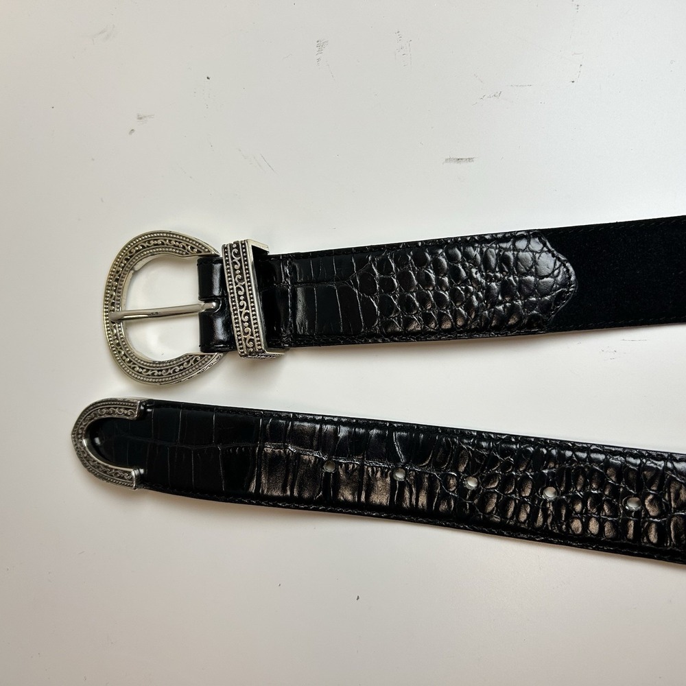 BRIGHTON Classic Reptile Leather Belt Black Silver Size ML‎ 32 VIntage Western - Picture 5 of 7